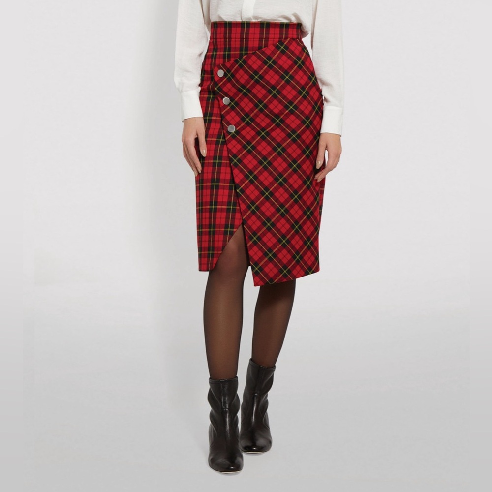 Maje Red Plaid Skirt